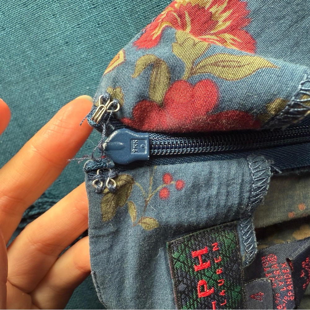 Ralph Lauren Blue Mini Babydoll Dress with Red Floral Print - Picture 12 of 13